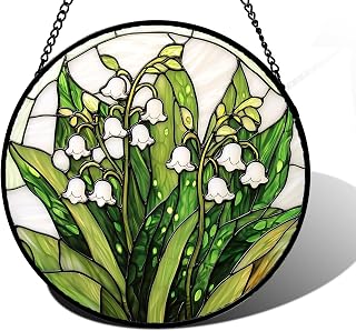 DASTOLL Lily of the Valley Flower Dream Catcher Colorful Glass Panel Decor for Birthday Women Men Wife Lovers Mom 7.8 Inch