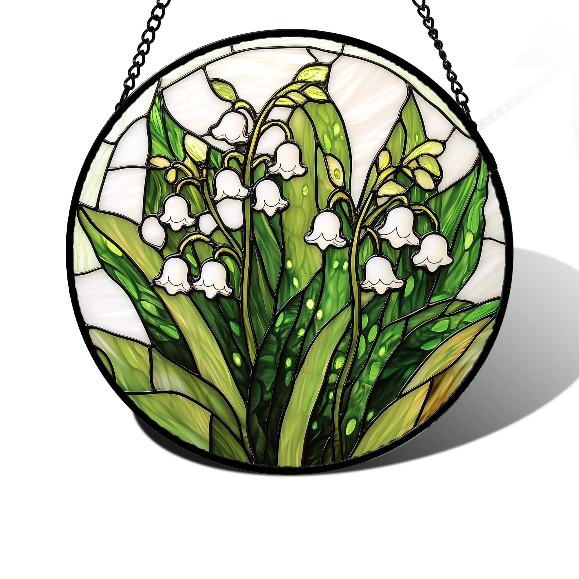 DASTOLL Lily of the Valley Flower Dream Catcher Colorful Glass Panel Decor for B