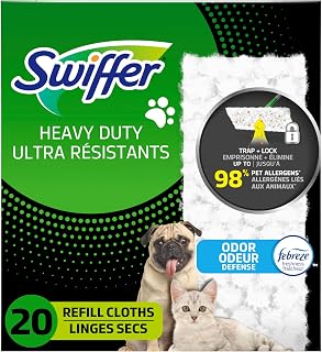 Swiffer Sweeper Pet Heavy Duty Dry Multi-Surface Cloth Refills for Floor Sweeping and Cleaning, Febreze Freshness, 20 Count