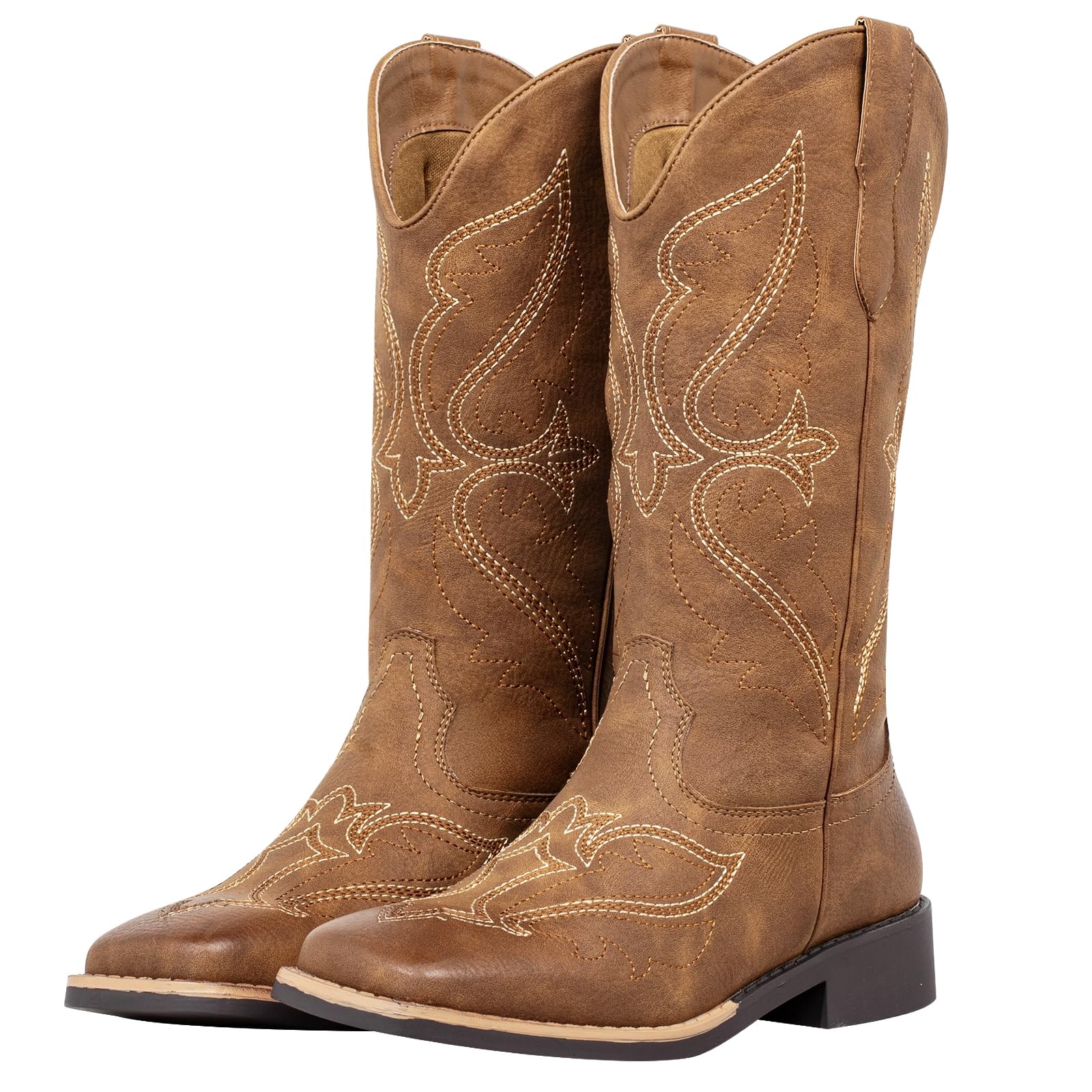 SheSole Women's Square Toe Mid-Calf Western Cowgirl Boots with Cutout & Stitched