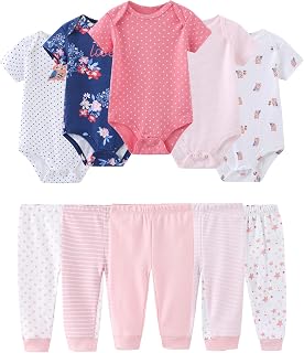 Baby Girl Bodysuit and Pant Set Cotton Ribbed Mix Summer Infant Girls Clothes Outfits 0-12 Month
