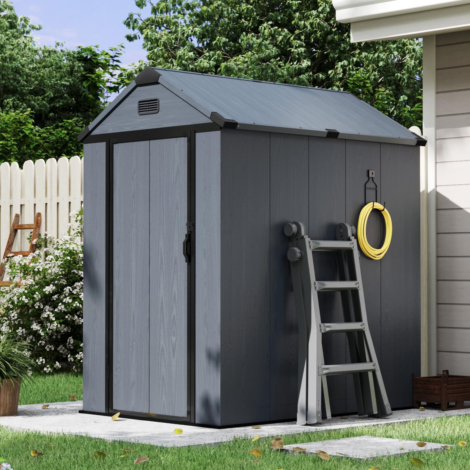Aoxun 4×6 FT All-Weather Resin Storage Shed, Dark Gray | Weatherproof Resin Shed