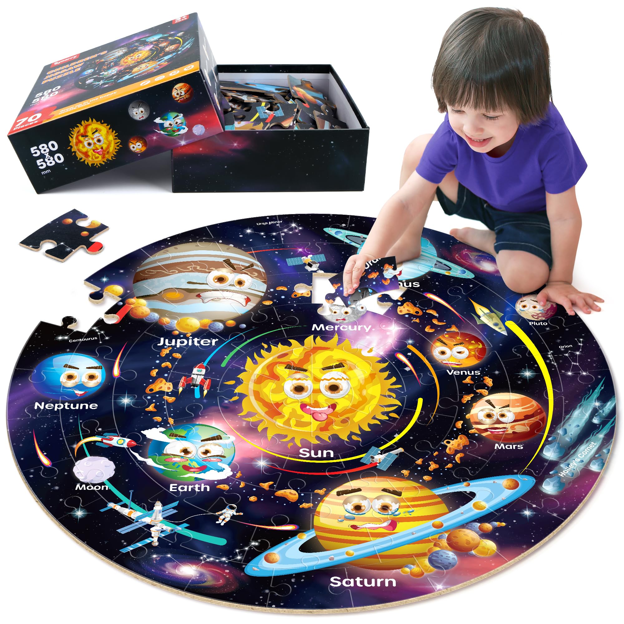 SYNARRY Large 70 Piece Solar System Floor Puzzle for Kids 4-8 Years Old | Jigsaw