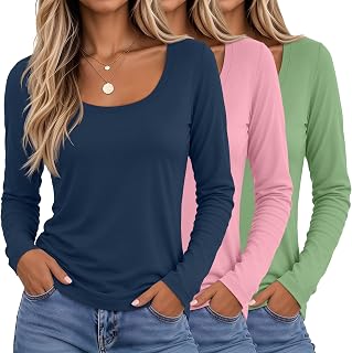 Neer 3 Pack Women Long Sleeve Shirts Scoop Neck Casual Tops