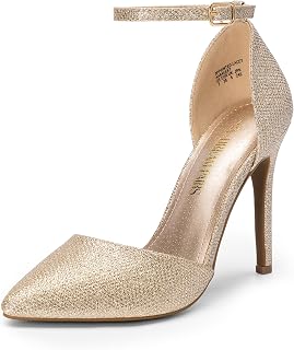 DREAM PAIRS Wedding Stiletto Shoes, Toe Ankle Strap High Heel Party Shoes, Size 40.5, Gold/Glitter, Oppointed_Lacey