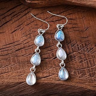 Vintage Western Ethnic Style Ancient Silver Teardrop Colorful Stone Splicing Dangle Earrings Retro Bohemian Women Earrings Gift for Her