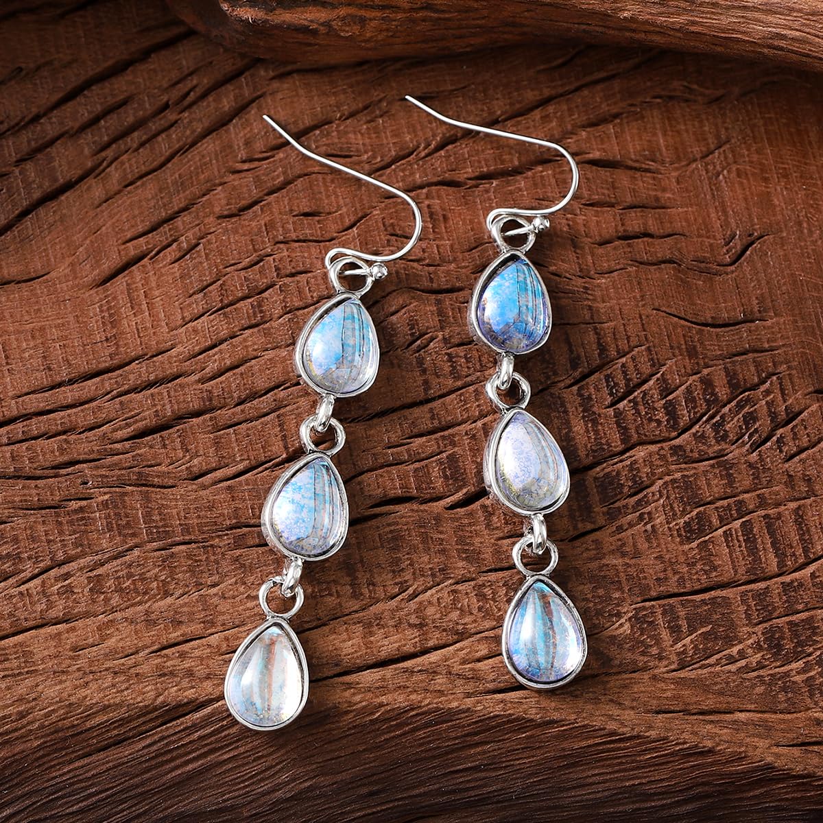 Vintage Western Ethnic Style Ancient Silver Teardrop Colorful Stone Splicing Dan