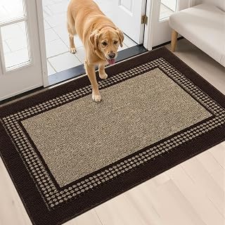 hicorfe Indoor Door Mat,Non Slip Mud Trapper Front Doormat,32"x48" Coffee | Absorbent Washable Inside Entryway Rug,Low-Profile Floor Mats Rubber Backing Welcome Entrance Rugs