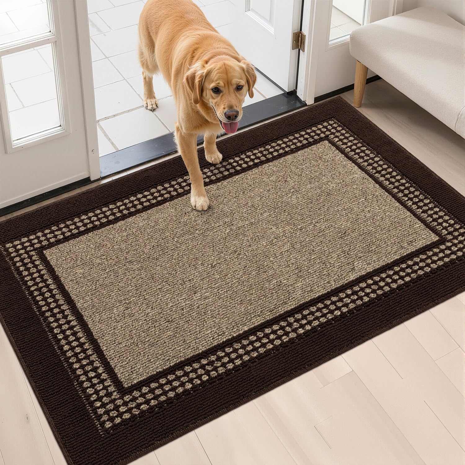hicorfe Indoor Door Mat,Non Slip Mud Trapper Front Doormat,32"x48" Coffee | Abso