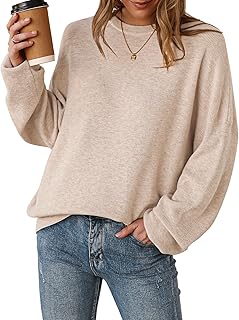 Arach&Cloz Women's Oversized Wool Blend Pullover Autumn Winter Round Neck Long Sleeve Sweater