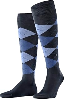 Burlington Men's Manchester Knee-High Socks Breathable Cotton Thin Flat Seam In The Toe Area Argyle Pattern For Dress Casual Business Looks 1 Pair