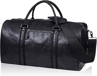 seyfocnia PU Leather Travel Bag with Shoe Pouch, Weekender Overnight Bag Waterproof Large Carry On Travel Tote Duffel Bag