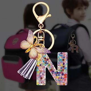 Porte-clés avec lettre initiale pour femme, cadeau pour filles, pompon, joli papillon, pendentif de l'alphabet pour sac à dos, sac d'école