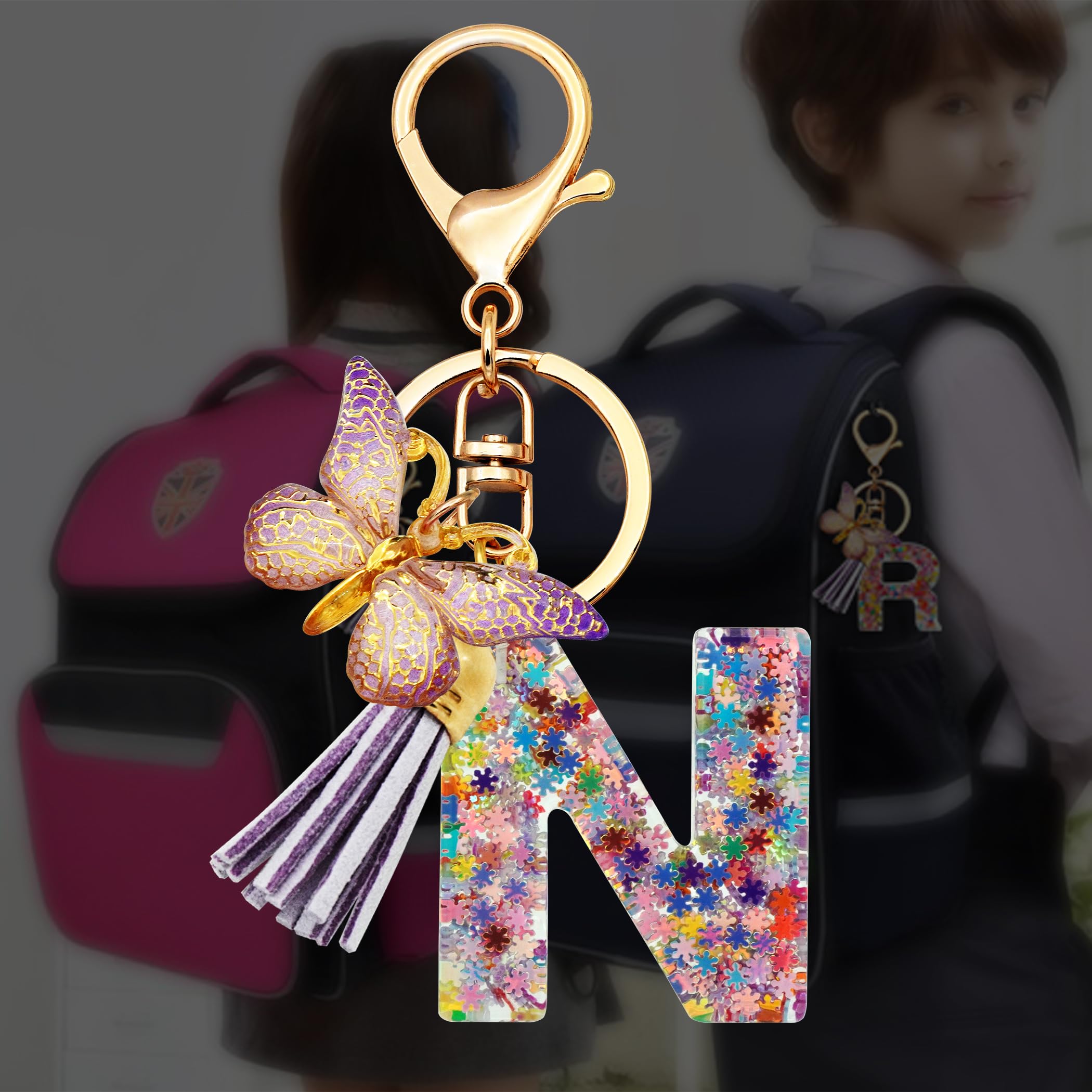 Porte-clés avec lettre initiale pour femme, cadeau pour filles, pompon, joli pap