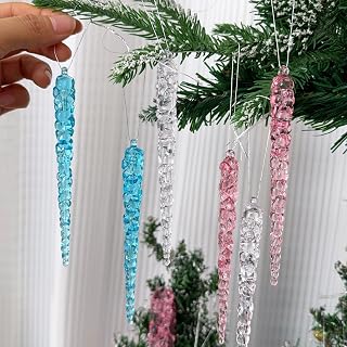 12pcs/set Christmas Popsicles Acrylic Hanging Ornament Transparent Simulation Icicle Christmas Tree Pendant Party Home Decorations Pink 13cm