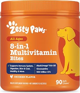 Zesty Paws Dog Vitamins - Dog Multivitamin Chews, Chicken, 90 Ct | Dog Vitamins and Supplements for Hip & Joints, Skin & Coat, Omega 3 Fish Oil for Dogs