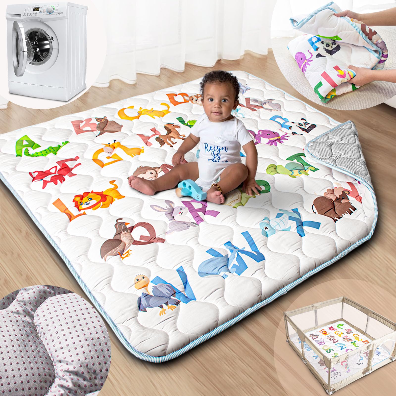Beavtaens Baby Play Mat, 50x50 Playpen Mat with Machine Washable | Activity Mat 