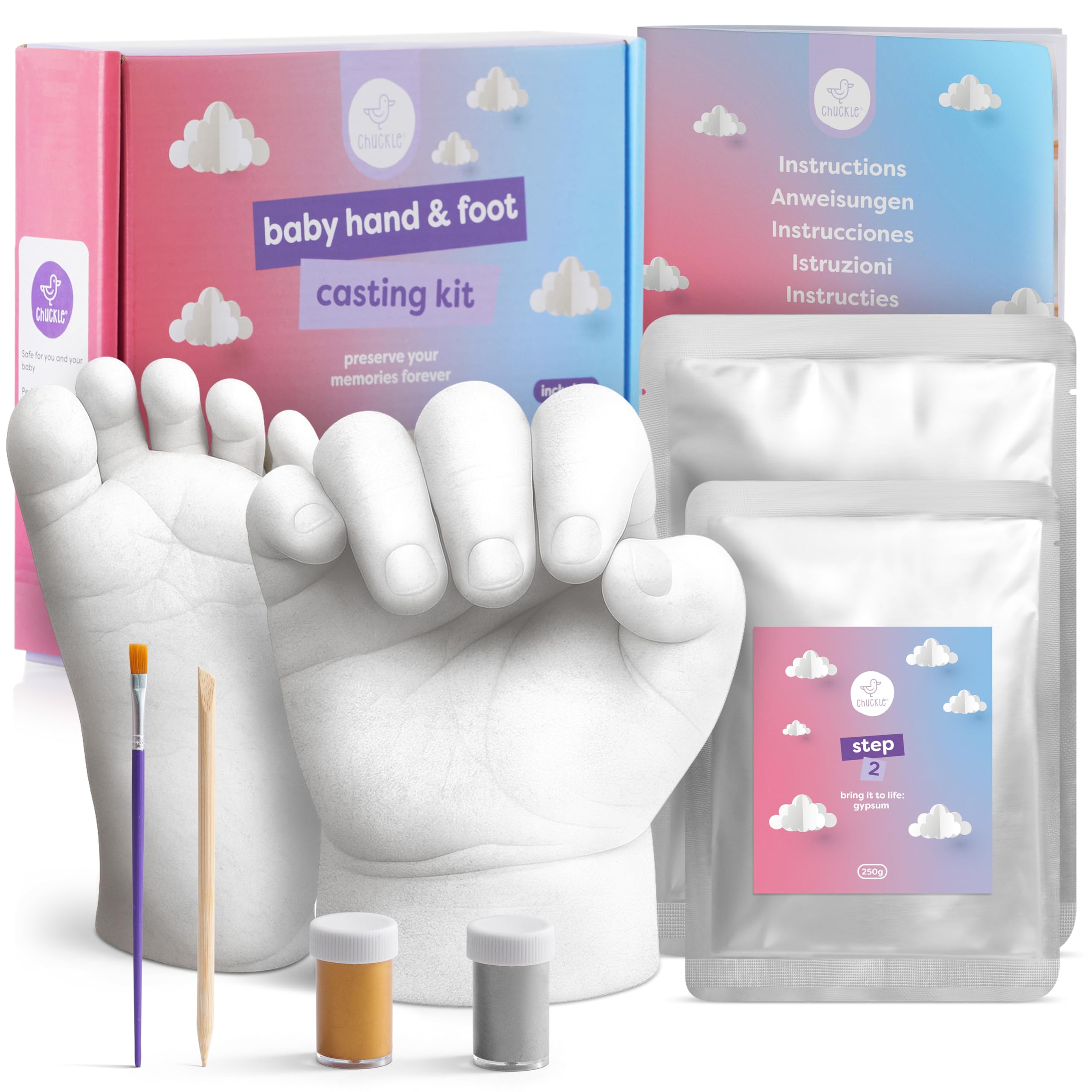 Chuckle Baby Casting Kit, 3D Hand and Foot Mould Set for Newborn, 2 Casts | Hand