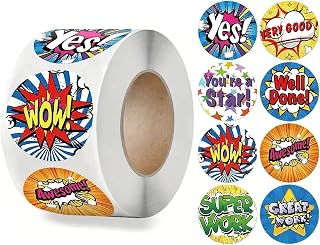 Kids Stickers, 500 Pieces 1" Round Stickers Colorful Motivational Sticker Roll, Cute Self Adhesive Reward Decals for Teachers Classrooms Students Potty Training Toddlers 2-4 Years