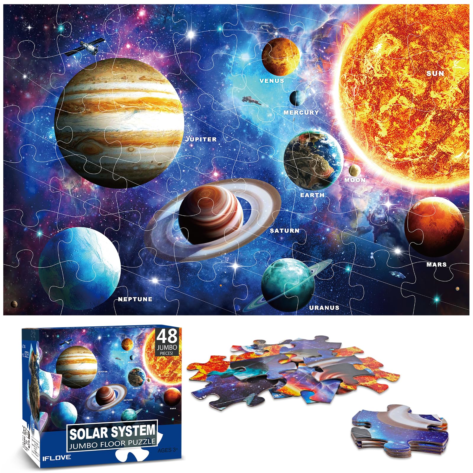 Jumbo Floor Puzzle for Kids,48 Piece Solar System Jigsaw Puzzle Ages 3-8 | Learn