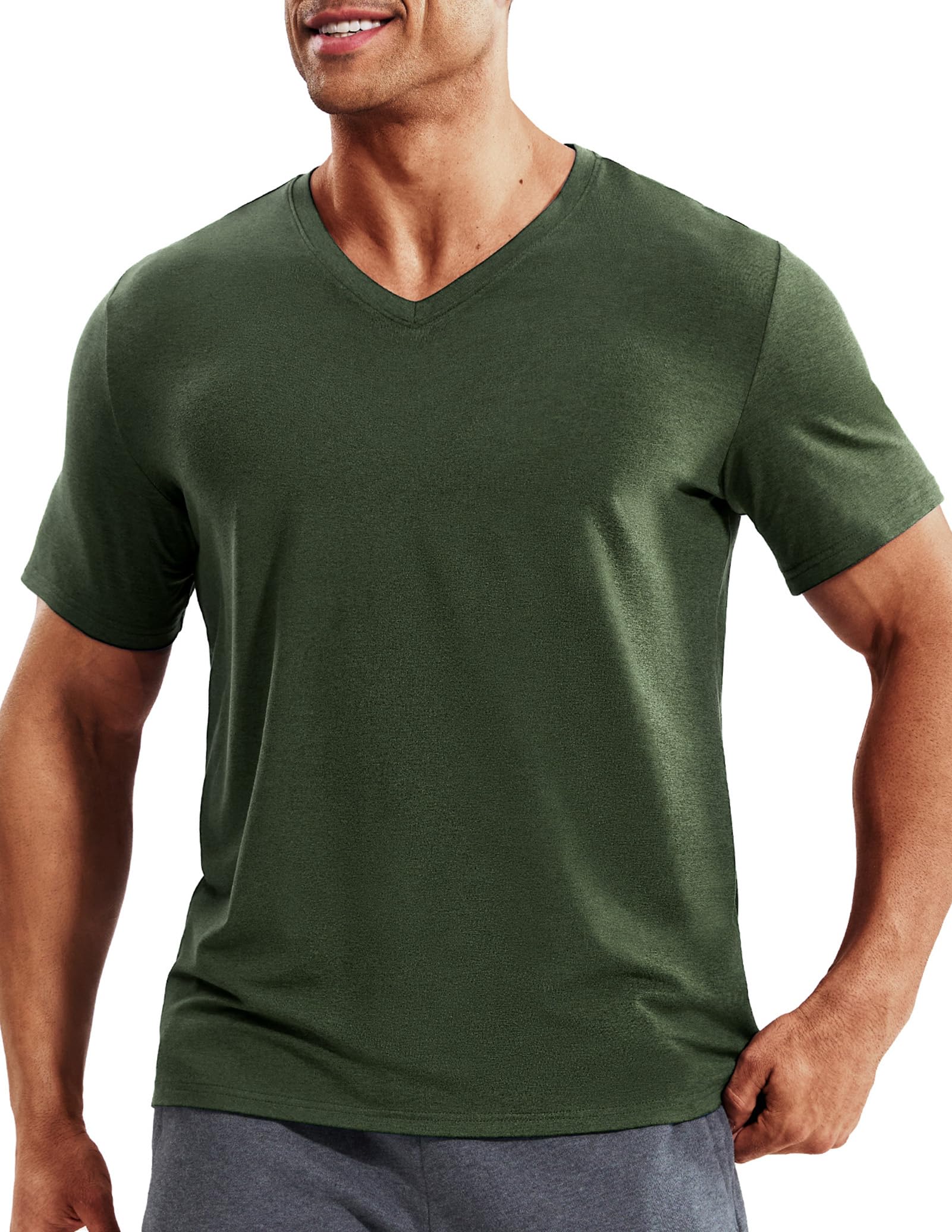 MIER Men's Short Sleeve V-Neck T-Shirt Dry Fit Soft Moisture Wicking Running Ath