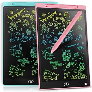 Genialba 2 Pack LCD Drawing Board 12 Inch, Colourful LCD Writing Tablet Erasable [Individual Package], Toddler Toys Learning Educational Toys for 2 3 4 5 6 7 Years Boys Girls (Blue&Pink)