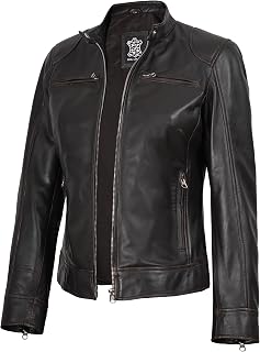 Cafe Racer Leather Jacket Women - Real Lambskin Casual Womens Leather Jacket
