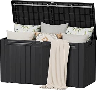 Flamaker 100 Gallon Resin Deck Box, Large Outdoor Storage Box Waterproof | Lockable Deck Chest, Large Outdoor Patio Container, Package Delivery Box for Patio Cushions, Garden Tools