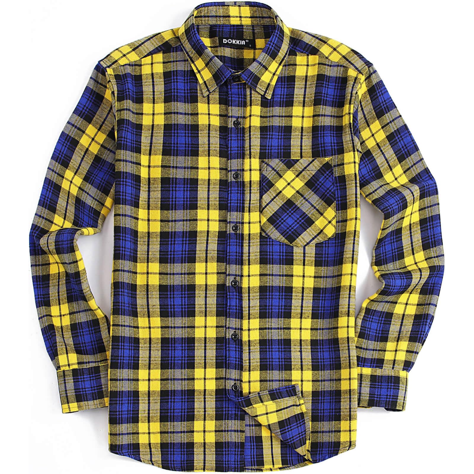 DOKKIA Mens Casual Long Sleeve Dress Buffalo Plaid Flannel Shirt