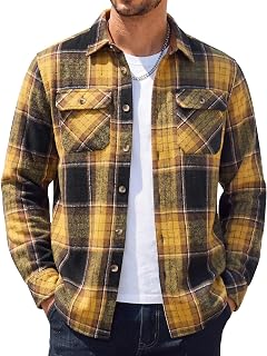 COOFANDY Camisas de franela de manga larga para hombre, camisa de franela de moda, camisa casual con botones y bolsillos