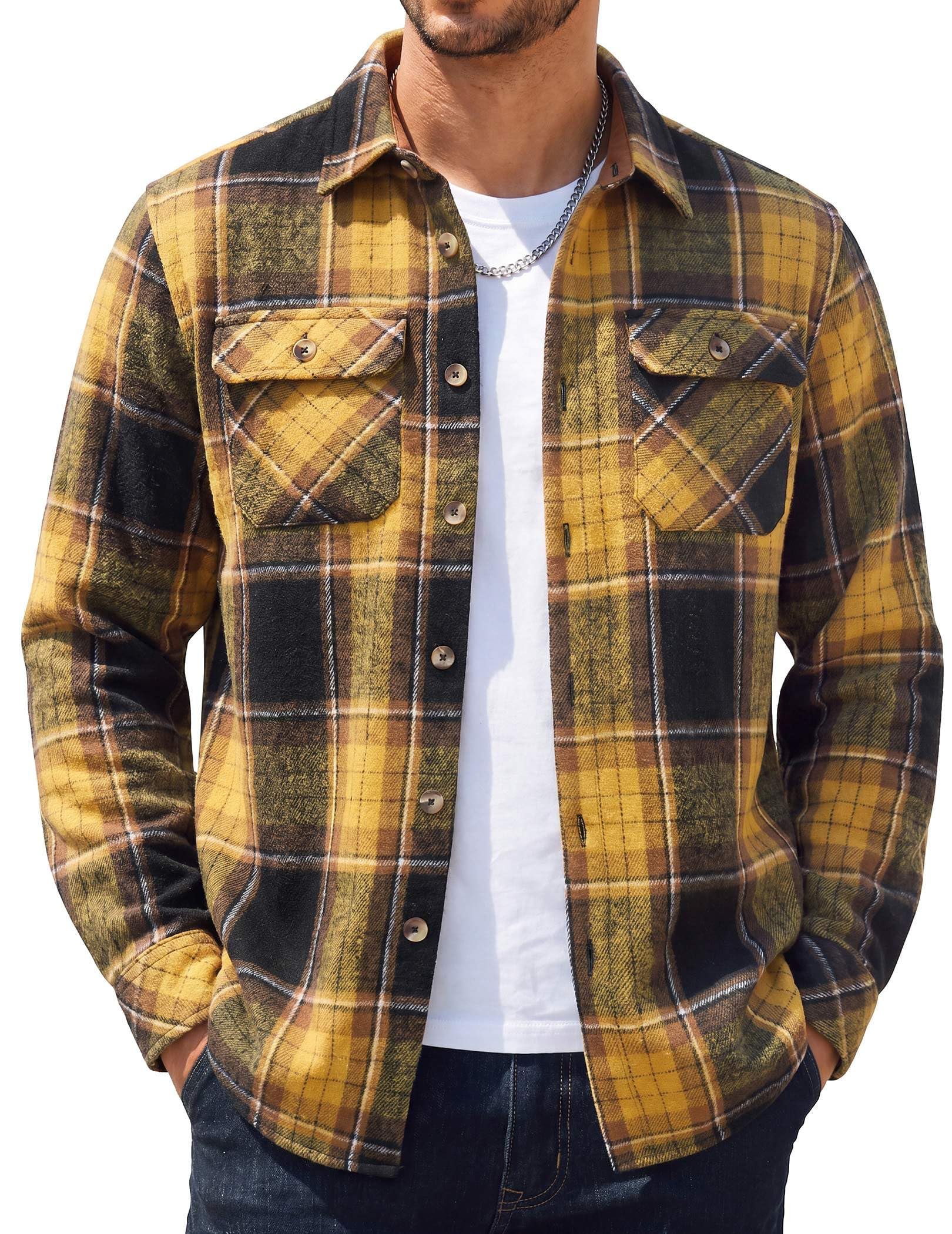 COOFANDY Camisas de franela de manga larga para hombre, camisa de franela de mod
