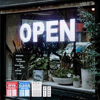 Open Signs for Business, 30"x10" Dimmable Large LED Open Light Up Sign with Hanging Installation for Salon Gym Cafes Store Office Bar Hotel Pubs (Cold white)