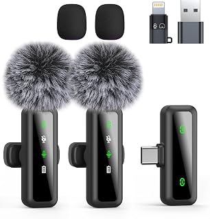 Wireless Lavalier Microphone for iPhone - iPad, Android Phone Computer, Mini Microphone for Live Streaming, Video Recording, Outdoor or Indoor Interviews, YouTube, TikTok, Vlog (Black)