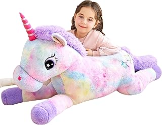 IKASA 43" Giant Unicorn Stuffed Animal,Zipper-Free Plush, Full Stuffing | True-to-size, Child-Safe Large Ultra-plump Plush Toy, Sealed One-Piece Filling, Gifts for Kids Girls Adults