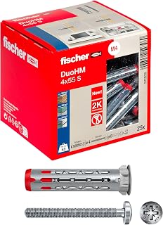 Fischer DuoHM 572920 Ø8 mm with POZI Cross Screw M4 x 55 mm, 25 Dowels for Plasterboard in Metal and Nylon without the Need for Pliers
