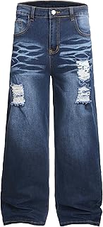 QIMYUM Men's Wide-Leg Baggy Flex Jeans Relaxed Loose Fit Long Denim Pants