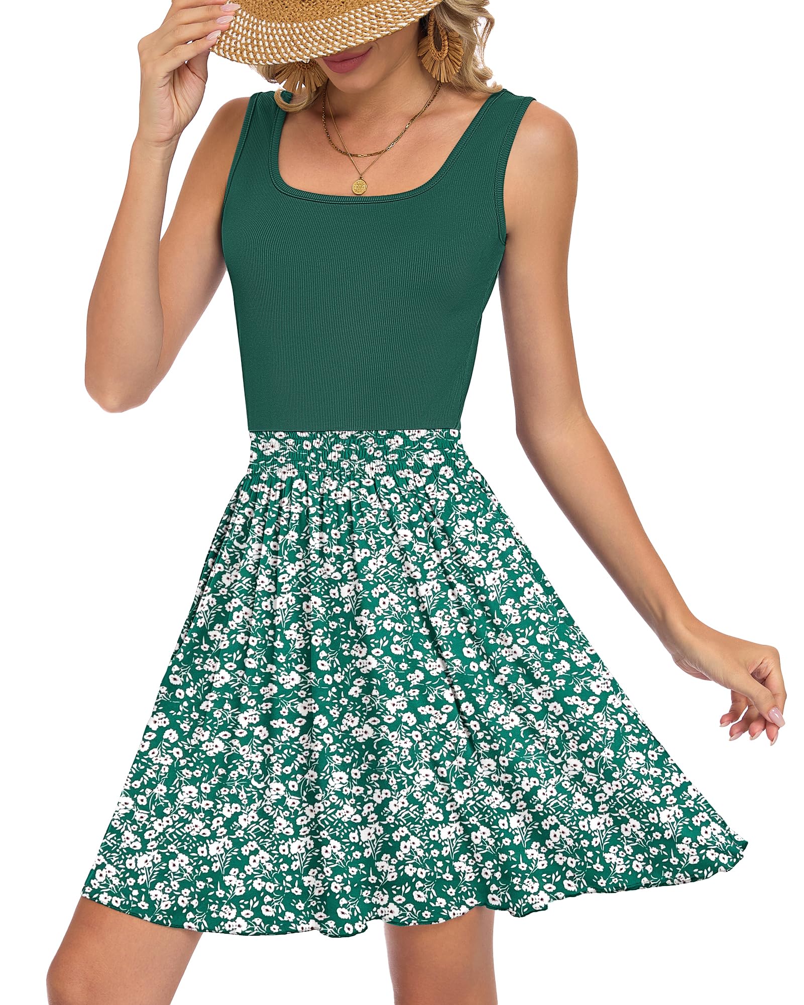 WNEEDU Summer Women's Sleeveless Holiday Sexy Beach Mini Dress High Waist Patchw