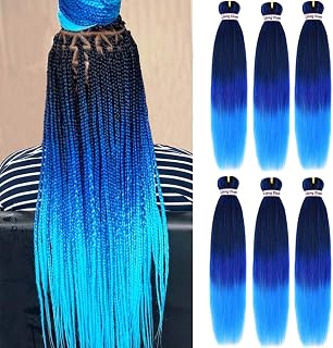 Liang Dian Pre-Stretched Braiding Hair 22 inch 6 packs Hot Water Setting Synthetic Hair Crochet Braiding Hair Extension(mixed black/dark blue/light blue)
