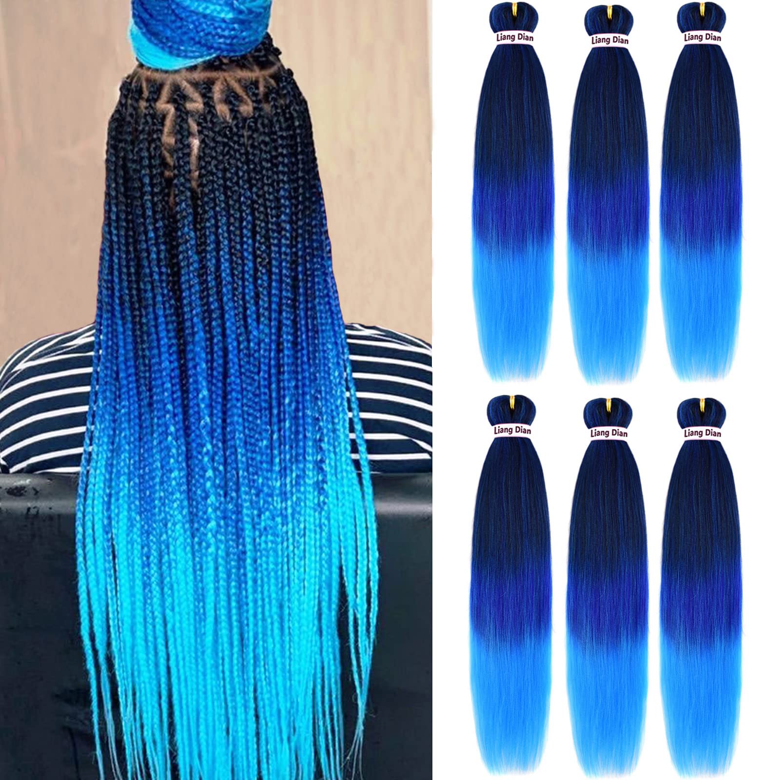 Liang Dian Pre-Stretched Braiding Hair 22 inch 6 packs Hot Water Setting Synthet
