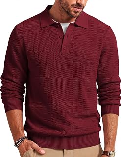 COOFANDY Suéteres tipo polo de punto de manga larga para hombre, suéter tipo polo con cuello y vestido casual, suéteres de golf de moda