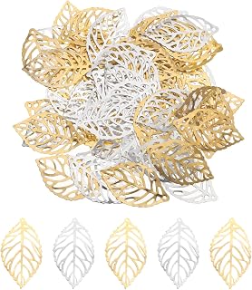50 Pieces Silver Pendants and 50 Pieces Gold Hollow Leaf Ornaments, Metal Hollow Tree Leaves Crafts for Necklace Making Hair Pins Clothes Crafts (1.7 x 1 inch)