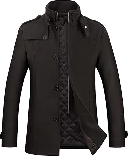 WULFUL Men’s Wool Blend Winter Coat Slim Fit Short Trenchcoat Warm Business Jacket with Detachable Soft Wool Scarf