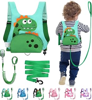 Dr.meter 3 in 1 Toddler Harness Leash with Key Lock for Boys Girls | Cute Dinosaur Kids Safety Harness Tether + 8.2ft Anti Lost Wrist Link, Child Protective Walking Leashes Keep Kids Close