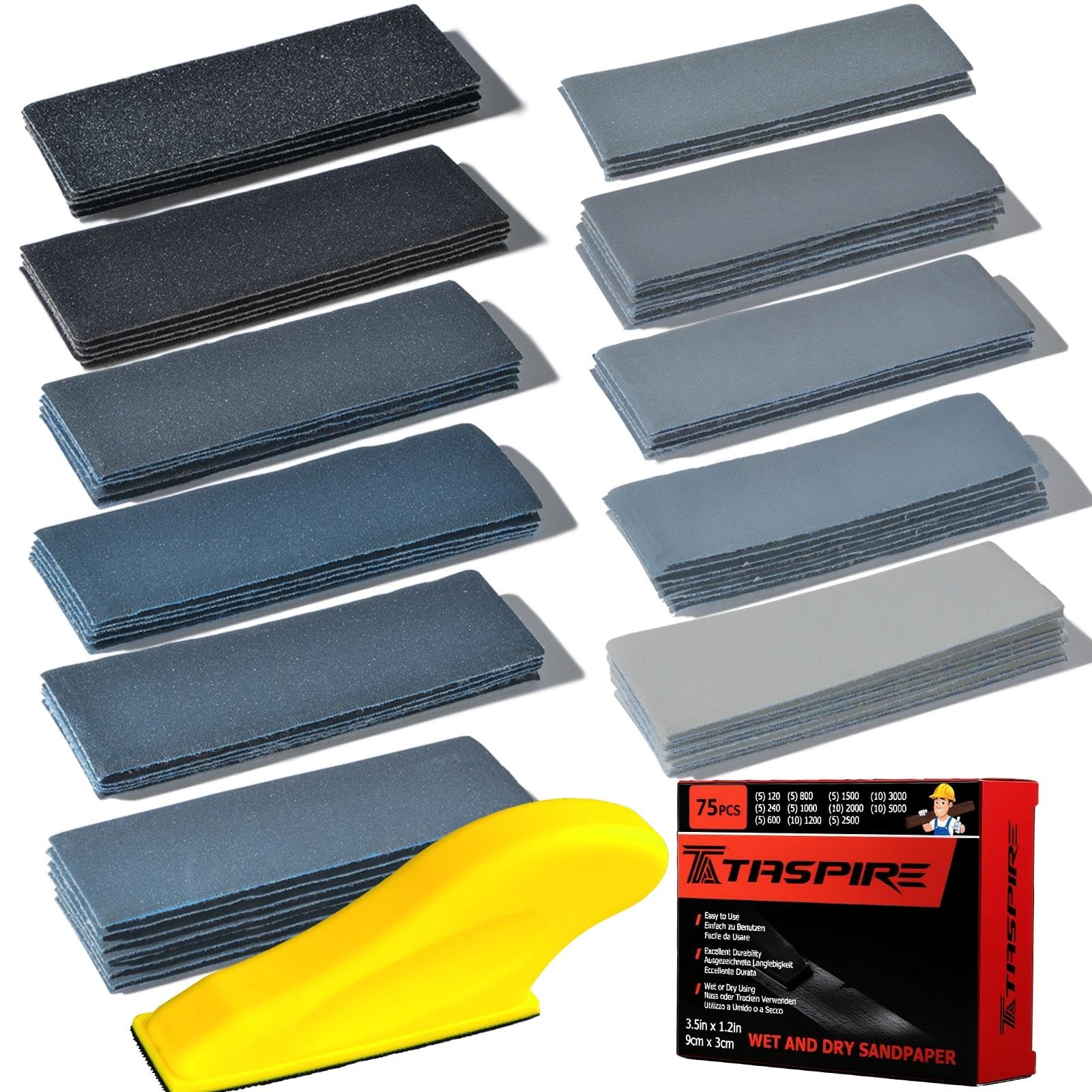 Taspire Wet and Dry Sandpaper 120 To 5000 Grit, 75 Pieces Wet and Dry Paper | 9 