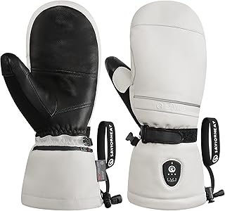 SAVIOR HEAT Heated Ski Mittens 3.0 for Men Women, 3000mAh Rechargeable Battery Electric Leather Gloves, Waterproof 3M Thinsulate Extreme Cold Winter Gloves, EH8 PRO Heating for Skiing