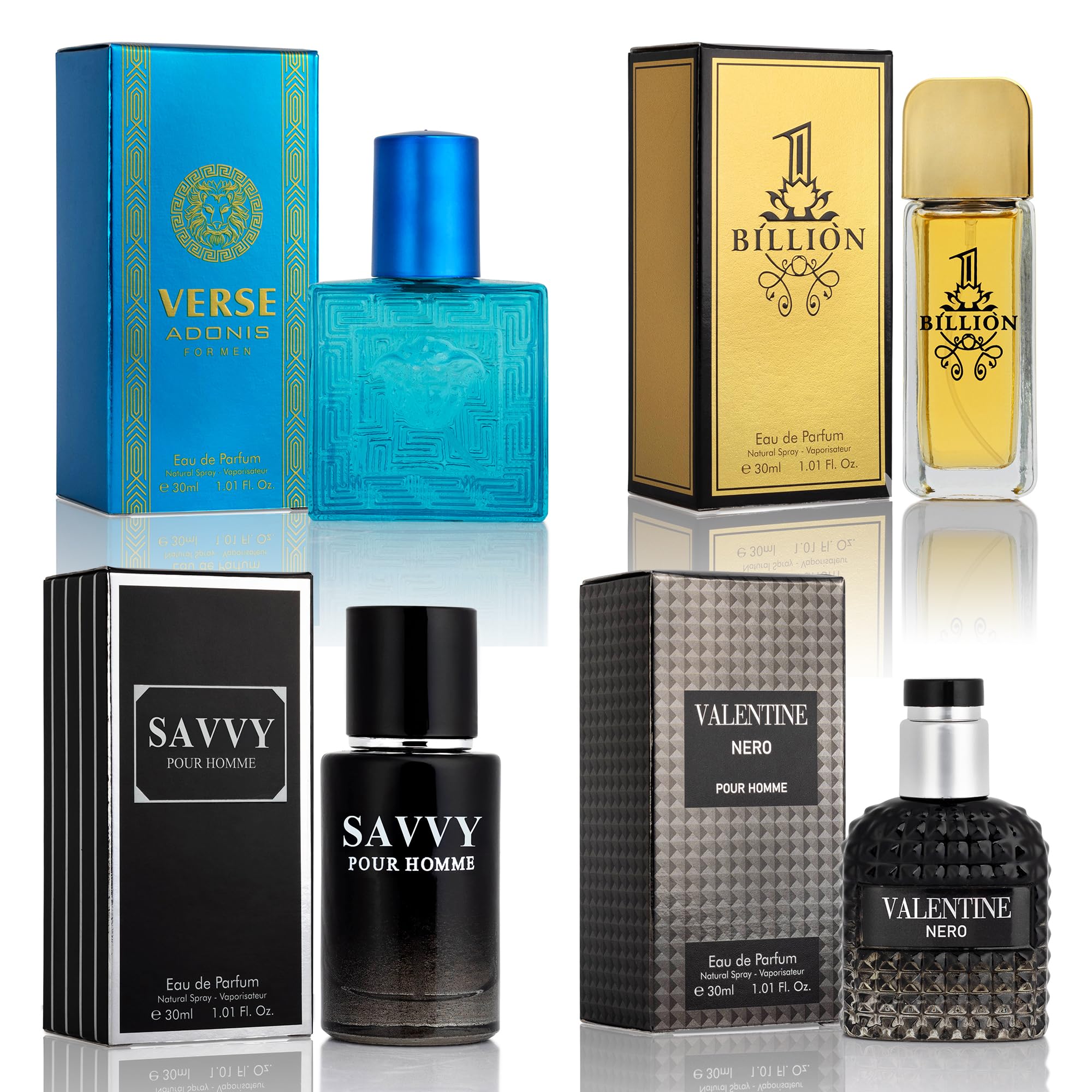 Signature Scent 4-Piece Mini Fragrance Set for Men Includes Savvy/1 Billion/Vers