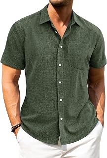 J.VER Mens Linen Shirts Short Sleeve Summer Beach Holiday Regular Fit Casual Button Down Shirt