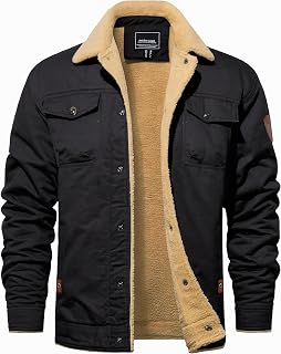 TACVASEN Men's Cotton Jackets Winter Fleece Lined Casual Warm Cargo Coat Snaps Working Sherpa Jacket with Multi Pockets