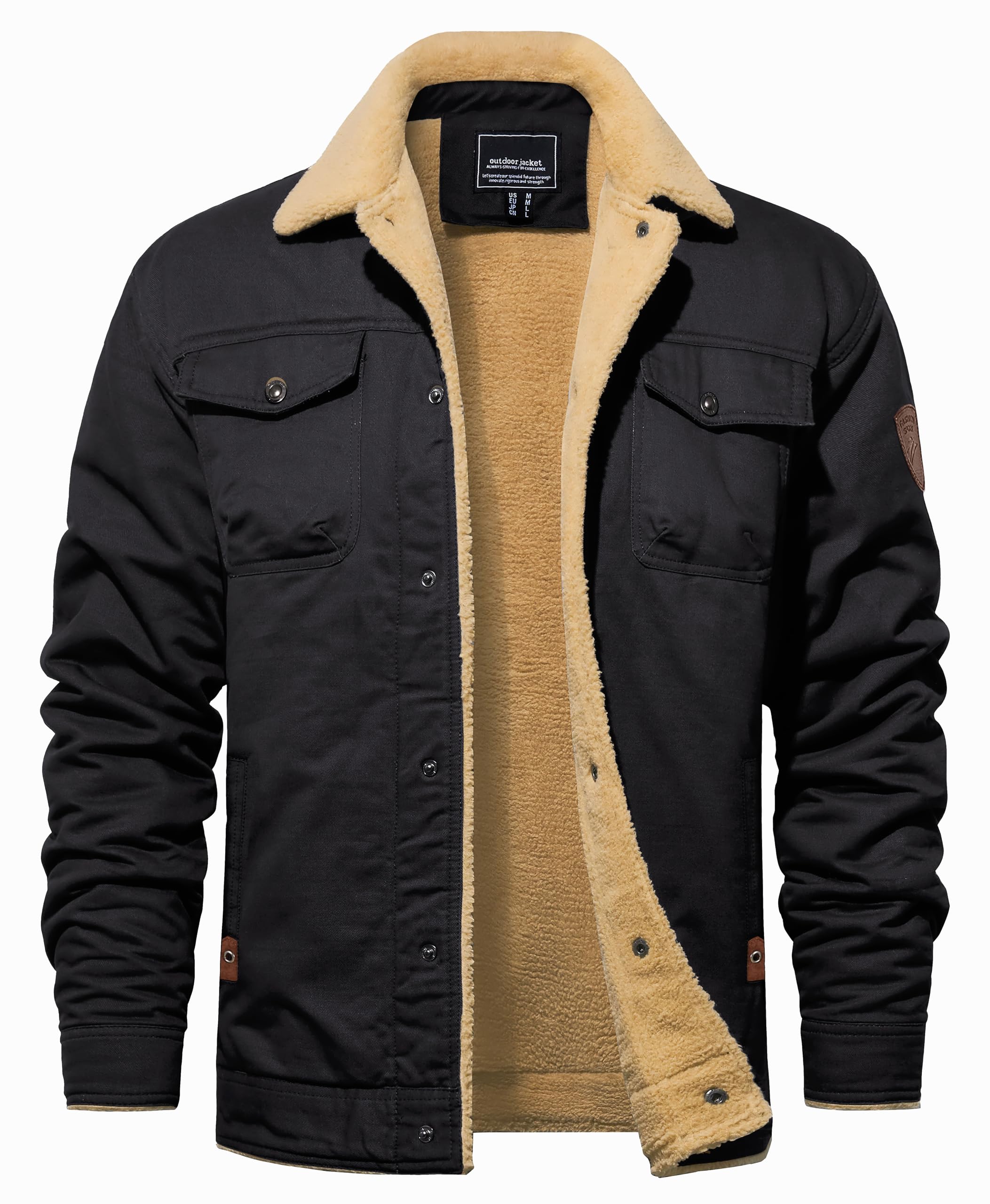 TACVASEN Men's Cotton Jackets Winter Fleece Lined Casual Warm Cargo Coat Snaps W