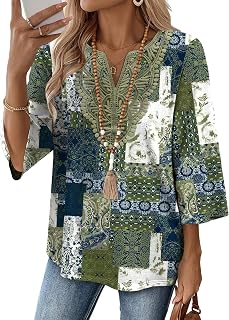 WIHOLL 3/4 Sleeve Blouses for Women V Neck Lace Top Summer Tops for Women